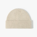 Thick ribbed knit wool beanie in light oatmeal color with fold-over cuff design - One Size / Beige