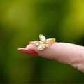 Minimalist S925 sterling silver butterfly ring with cubic zirconia stones on hand - Gold