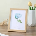 Minimalist light wood photo frame with blue hydrangea watercolor painting and quote - Natural Wood Color