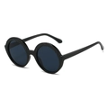 Retro round black sunglasses with glossy plastic frames and dark tinted lenses - Black Frame Black Grey Lens