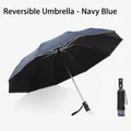 Automatic inverted umbrella in navy blue with reflective strips and LED light - 10 Ribs Black Coating Inverted Flashlight Umbrella Navy Blue