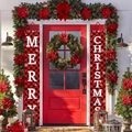 Kerstmis buffalo ruit veranda banners met Merry Christmas tekst voor de voordeur - 181,5x29,5cm (Set van 2) / Zwart Rood Buffalo Plaid Sneeuwvlok