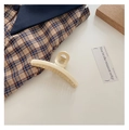 Beige geometric round hair claw clip with cream plaid fabric on minimalist background - Off-white
