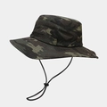 Close-up of mountain embroidery and mesh eyelets on camouflage outdoor boonie hat - M (56-59cm) / Brown Camouflage