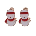 Cute Christmas snowman stud earrings with white and red oil drop finish on gold metal - Cartoon Red Scarf Snowman