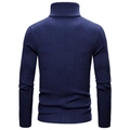 Macro detail of dark blue slim fit turtleneck sweater with fine knit ribbed texture - M / Navy Blue