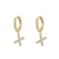 Elegant gold earrings with letter X pendant and sparkling crystal pavé setting - Letter X / Gold