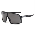 Matte black sports cycling sunglasses with gray rectangular temple detail and large lens - Sand Black