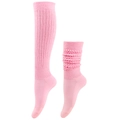 Detailed knit texture of pink cotton slouch socks showing over-the-knee and stacked style - Light Pink