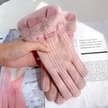 Pink checkered winter gloves with cute cat ears and plush cuffs for women - One Size / Pink Plaid Decor