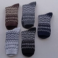 Five-pair pack of men's thick wool socks with Nordic snowflake patterns in five colors - One Size / Octagonal Flower