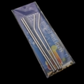 Silver stainless steel straw set with two straight, one bent straw and cleaning brush - 6*215 [2 Straight + 2 Curved + 1 Brush] Large Card