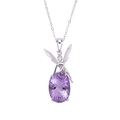 Elegant S925 sterling silver necklace featuring a purple oval gemstone and fairy pendant - LN131 Natural Amethyst