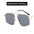 Fashion geometric sunglasses with gold metal frame and dark grey lenses for women - Gold Frame Full Grey