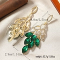 Pendientes de gota con cristal verde, aleación dorada y borlas de strass de lujo - Verde Dorado