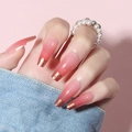 Uñas postizas con degradado francés en forma de ataúd con detalles en pan de oro - Tipo de Pegamento / Degradado Rosa Decoración De Pan De Oro (Y-248)