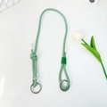 Groen en wit geweven draagkoord met zilveren metalen ringen voor telefoons of badges - Universele Riem / Groen