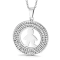 Silver hollow round pendant necklace with human silhouette and crystal rhinestones - Steel Color Hollow Figure Silhouette Rhinestone Pendant (KP46072-K)