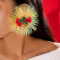 Weihnachtliche Pompom-Ohrringe mit Stechpalmenblättern und Glocken für festlichen Schmuck - Schleife Glocke Lametta Ball Stil