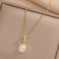 Elegant gold O-chain necklace with square opal pendant and diamond buckle in gift box - Square Pendant Necklace (851 Necklace)