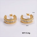 Golden twisted C-hoop earrings with white zircon inlays, 17mm x 22mm size dimensions - Twisted Texture White Stone Earrings (AMLEH117)