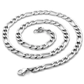 Collier chaîne Figaro en acier inoxydable argenté présenté sur un fond blanc neutre - Chaîne Gourmette Couleur Acier 3.0*60