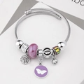 Fashionable silver beaded bracelet with purple tree of life charm on a gift box - C1-018 Purple