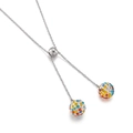Silver ball pendant necklace with multi-colored crystals and adjustable slider bead - Silver Multi-color Rhinestone Ball (KN198939-Z)