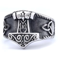 Anello martello di Thor Mjölnir vintage in acciaio inossidabile con nodi celtici - US 7 / Argento Antico