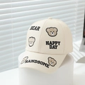 Detail of beige cotton baseball cap with cute bear embroidery and decorative text - 52-54cm (3-8 Years) / Off-white