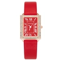 Fashionable square rose gold watch for women with red leather strap and diamond bezel - Red
