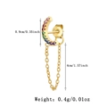 Macro view of S925 sterling silver C-shaped earring with multicolor stones and 4cm chain tassel - Rainbow Style / 925 Silver / Gold