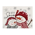 Christmas snowman placemat with Let It Snow illustration and red canvas texture - 32x21cm Cotton Linen / Red Background Double Snowmen