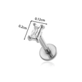 Silver geometric stainless steel stud with rectangular clear zircon stone and screw back - Rectangle / Silver