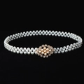 Elegant white pearl waist chain for women with a gold floral rhinestone buckle belt - Gold Base Rhinestone Flower Clasp (Style 10)