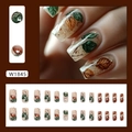 Sparkly autumn leaf press-on nail kit with gold glitter and 24 square-shaped tips - Autumn Leaf Glitter Style (W1845)