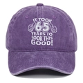Gorra vintage de algodón lavado púrpura con bordado de regalo para el 65 cumpleaños - Púrpura Lavado 65 Años