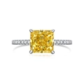 S925 sterling silver ring with square-cut yellow diamond and pave-set crystals - Size 5 / Square Cut Style (DY120708) / Yellow