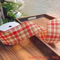 Christmas tree decoration ribbon red and green plaid burlap design 6.3cm width 10 yards - 6.3cm Burlap Beige Red Plaid 10 Yards