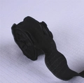Textured black linen ribbon roll with ruffled lace edges for gift bouquet wrapping - 2.5cm Simple Pack / Black