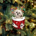 Christmas stocking dog ornament featuring a Shih Tzu with reindeer antlers and festive lights - 19-Shih Tzu
