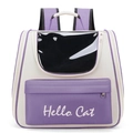 Purple and cream pet backpack featuring a transparent window and Hello Cat logo - Basic Style / Purple & White Colorblock