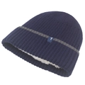 Donkerblauwe gebreide muts met witte lamswolvoering en decoratief cijfer één label - Fleece Gevoerde Dikke Stijl / Marineblauw