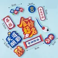 Set of 10 red and blue Chinese graduation cake toppers with lucky gold calligraphy - Gold Stamping Success List