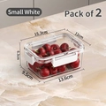 Set of 2 small transparent rectangular food storage boxes with white side buckles - 2 Pcs/Set / Small No Grid - White