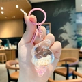 Pink seashell keychain with small shells and glitter inside a transparent acrylic pendant - Pink (Flat Ring)