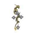 Vintage silver gothic cross pendant with golden dragon wrap and red eye details - Black Dragon Cross