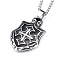 Collana con ciondolo a scudo gotico con croce e teschio su catena di perle d'acciaio - Ciondolo a Croce con Scudo - Senza Catena (B0404)