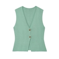 Gilet en maille vert menthe chic avec col en V et doubles boutons sur fond blanc - Vert Marin