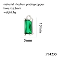 Macro detail of a 10mm rectangular green zircon pendant with rhodium plated copper frame - Silver/Green Zirconia(P04255)